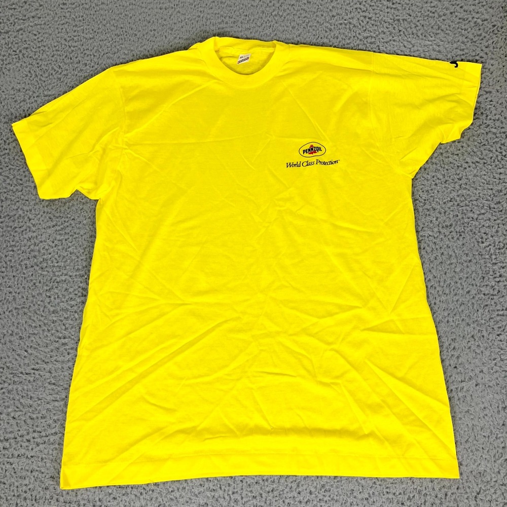 Vintage Screen Stars Pennzoil Shirt Mens XXL Yellow World Class Protection 90s